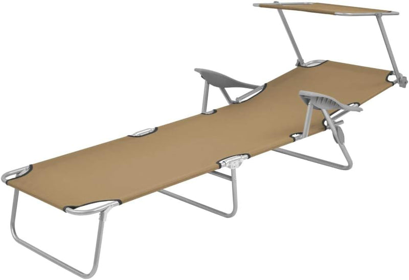 yorten Sonnenliege Klappbar Gartenliege mit Dach und Armlehnen Verstellbar Rückenlehne Taupe Max. bi