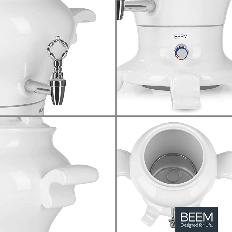 BEEM ODETTE BLANC Samowar - 5 l | Porzellan | 1800 W | 1 L Teekanne mit Sieb Edelstahl | 5 L Heisswa