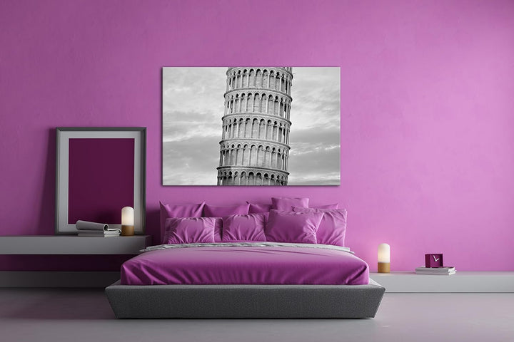deyoli Ausschnitt des Schifferturm von Pisa Effekt: Schwarz/Weiss Format: 80x60 als Leinwandbild, Mo