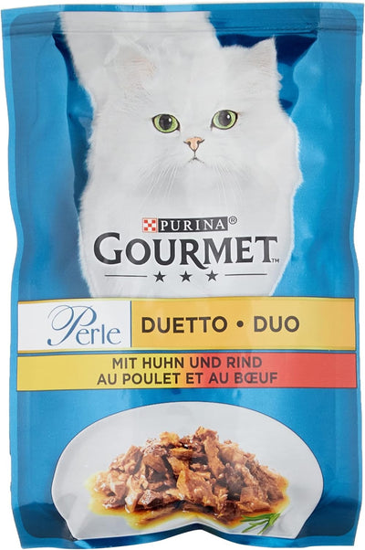 PURINA GOURMET Perle Duetto Katzenfutter nass, mit Huhn und Rind, 26er Pack (26 x 85g) & Perle Genus