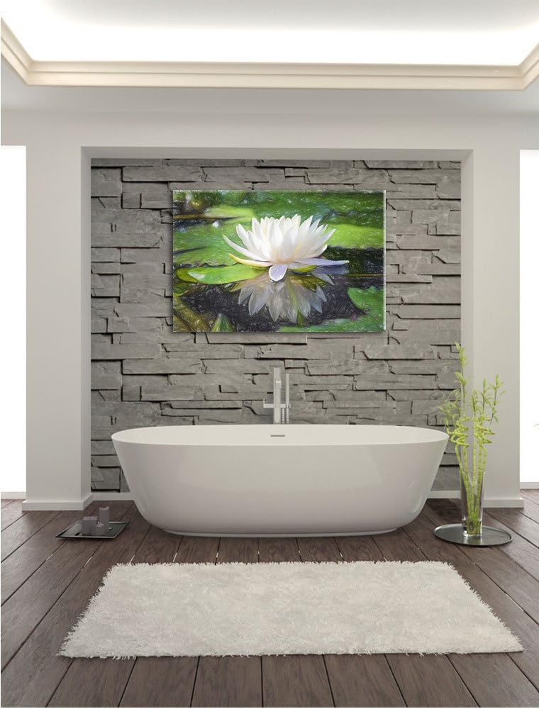 Pixxprint Weisse Lotusblume im Wasser / 100x70cm Leinwandbild bespannt auf Holzrahmen/Wandbild Kunst