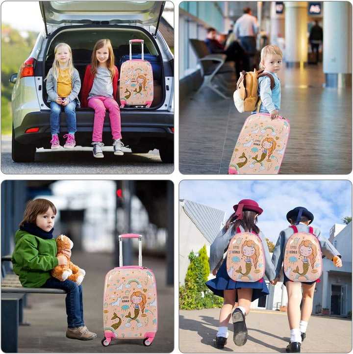 DREAMADE Kinderkoffer Jungen mit Rucksack 18"+12", 2 TLG. Kinderkoffer Set, Kindergepäck Trolley, Ki