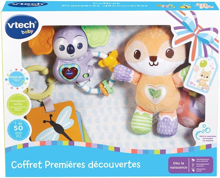 VTech - Set zur Geburt erste Entdeckungen, erstes Spielzeug für Babys, Kuscheltier Fuchs aus Plüsch,