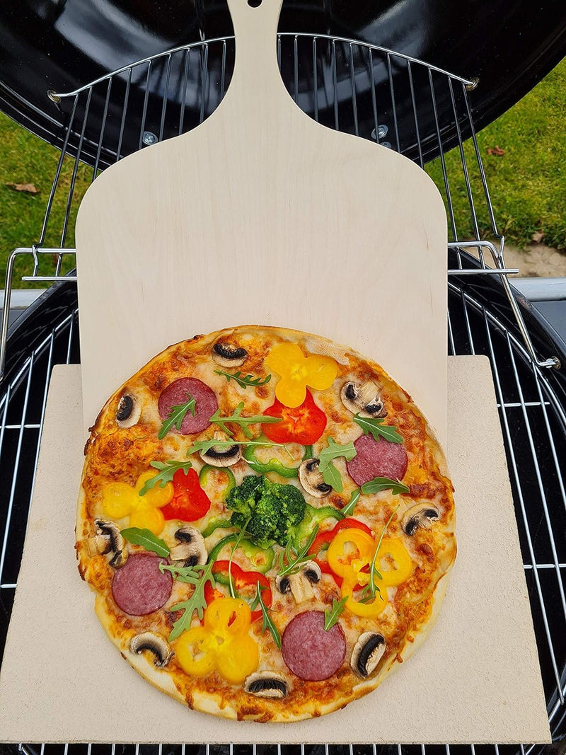 Pizzastein Brotbackstein Backofenplatte versch. Formate mit Holzschieber für Backofen, Grill & Smock