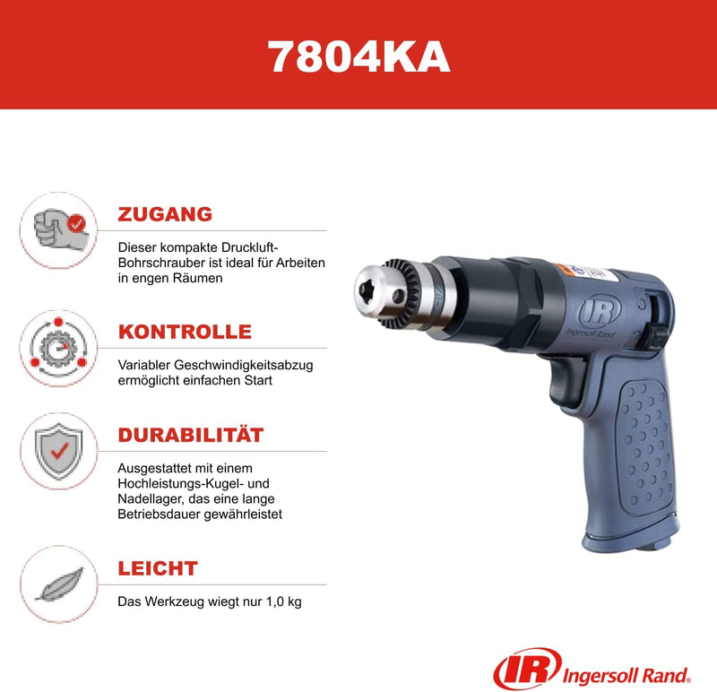 Ingersoll Rand Druckluftbohrmaschine 7804KA, Hochleistungs-Druckluftbohrmaschine mit schlüssellosem
