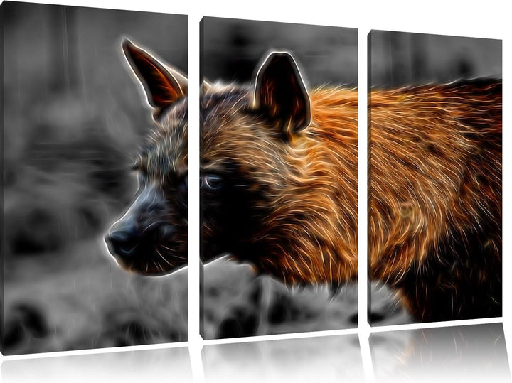 anmutige Hyäne im Wildgras schwarz/weiss Deluxe 3-Teiler Leinwandbild 120x80 Bild auf Leinwand, XXL