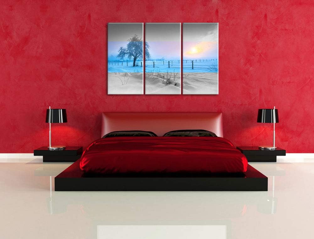 Einsamer Baum in Winterlandschaft schwarz/weiss 3-Teiler Leinwandbild 120x80 Bild auf Leinwand, XXL