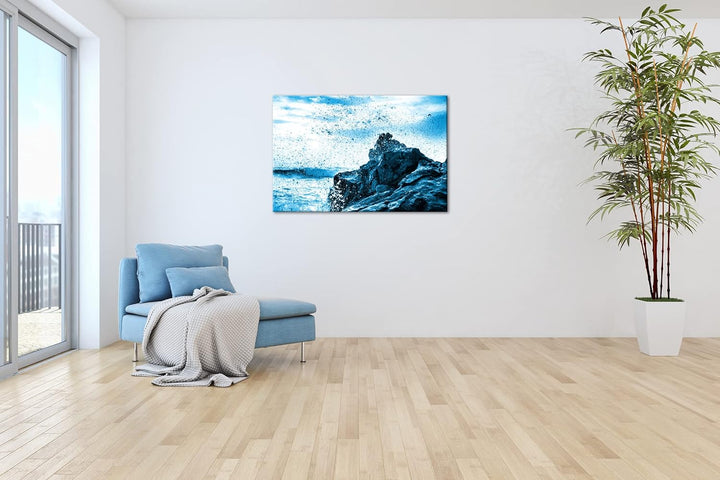 deyoli atemberaubende El Golfo Küste in Spanien Format 80x60 Effekt: Monocrome Blau als Leinwandbild