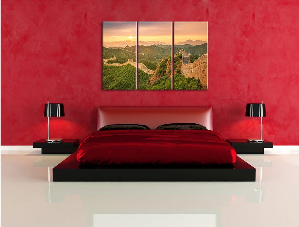 Pixxprint Chinesische Mauer 3-Teiler Leinwandbild 120x80 Bild auf Leinwand