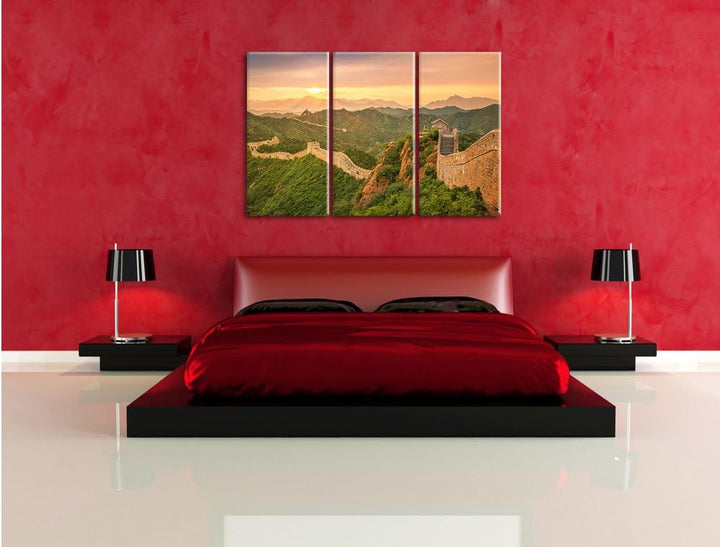 Pixxprint Chinesische Mauer 3-Teiler Leinwandbild 120x80 Bild auf Leinwand