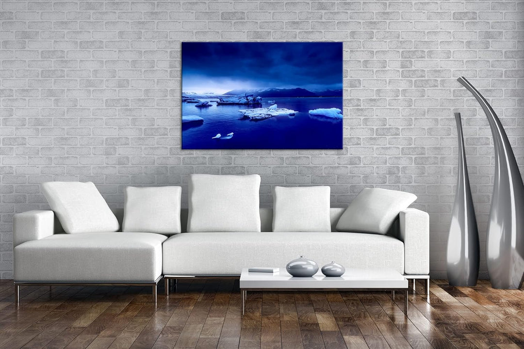 deyoli düstere Eislandschaft Format: 80x60 als Leinwand, Motiv fertig gerahmt auf Echtholzrahmen, Ho