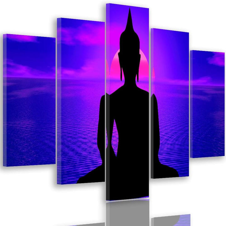 Feeby Bilder Buddha 200x100 cm Leinwandbild 5 Teilig XXL Kunstdruck modern Meer violett Leinwandbild