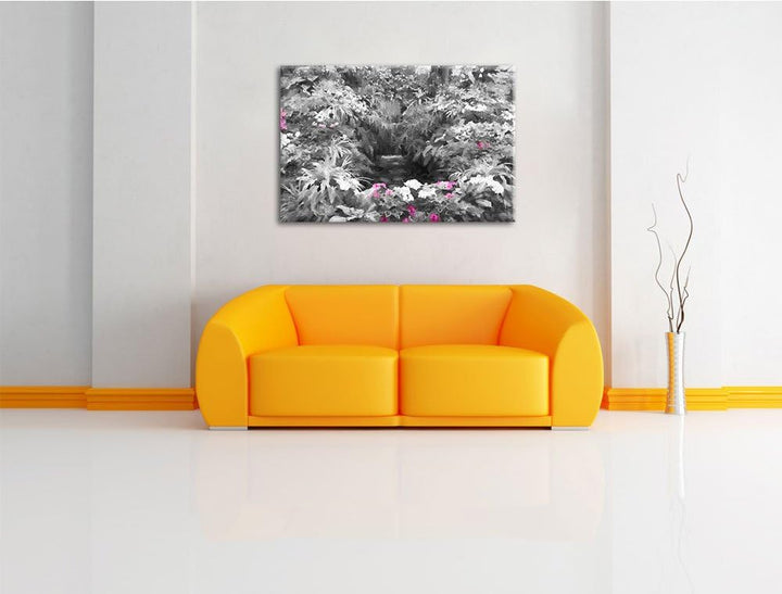 weite Blumenoase schwarz/weiss Deluxe Format: 100x70 cm auf Leinwand, XXL riesige Bilder fertig gera