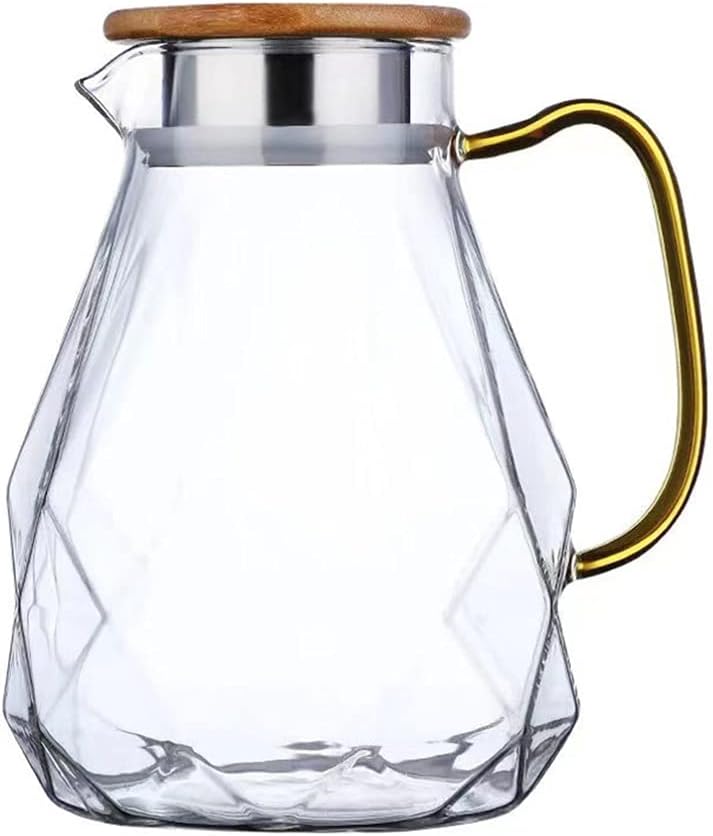 HEMOTON 2. 2L Glaskanne mit Holz Deckel Borosilikatglas Krug Eistee Kanne Glas Saftkrug Glaskrug Was