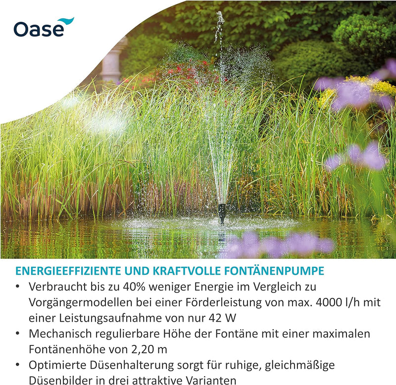 OASE Aquarius Fountain Set Classic 4000 E - Wasserspielpumpen-Set, Teichpumpe, energiesparende Pumpe