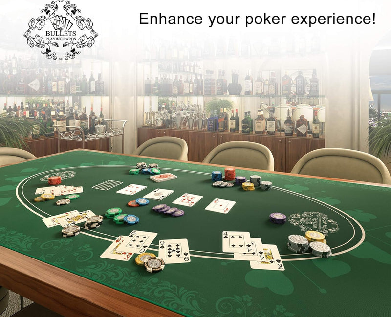 Bullets Playing Cards Heads-Up Pokermatte grün in 80 x 80cm für den eigenen Pokertisch - Deluxe Poke