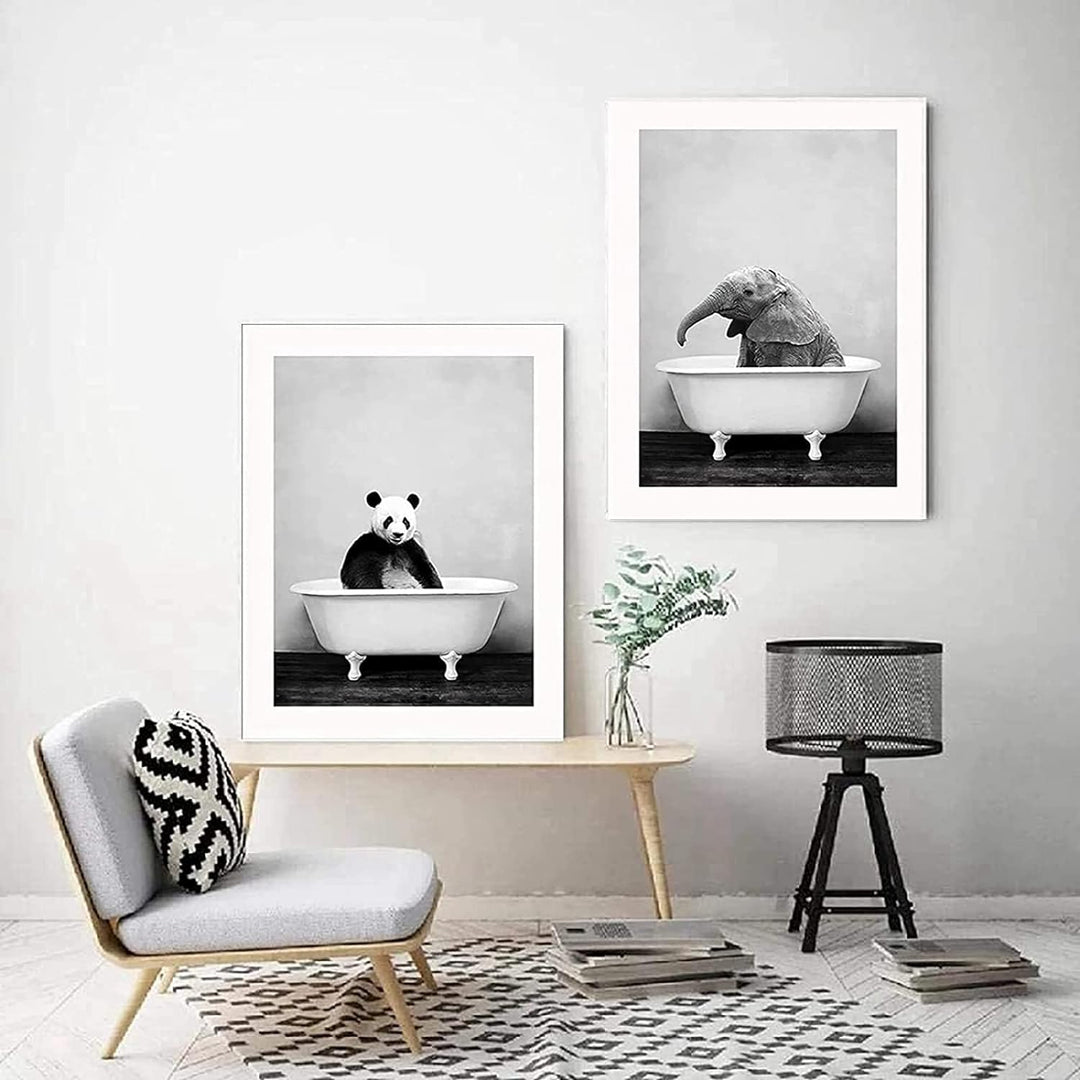 Badezimmer Bilder Poster Set,Lustige Elefant Wandkunst in Badewanne Bild,Tier Wand Kunst Drucke,Schw
