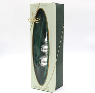 Christbaumspitze Satin Silber glänzend mit Dekor, 30 cm in hochwertiger Geschenkbox Doppelspitze mit