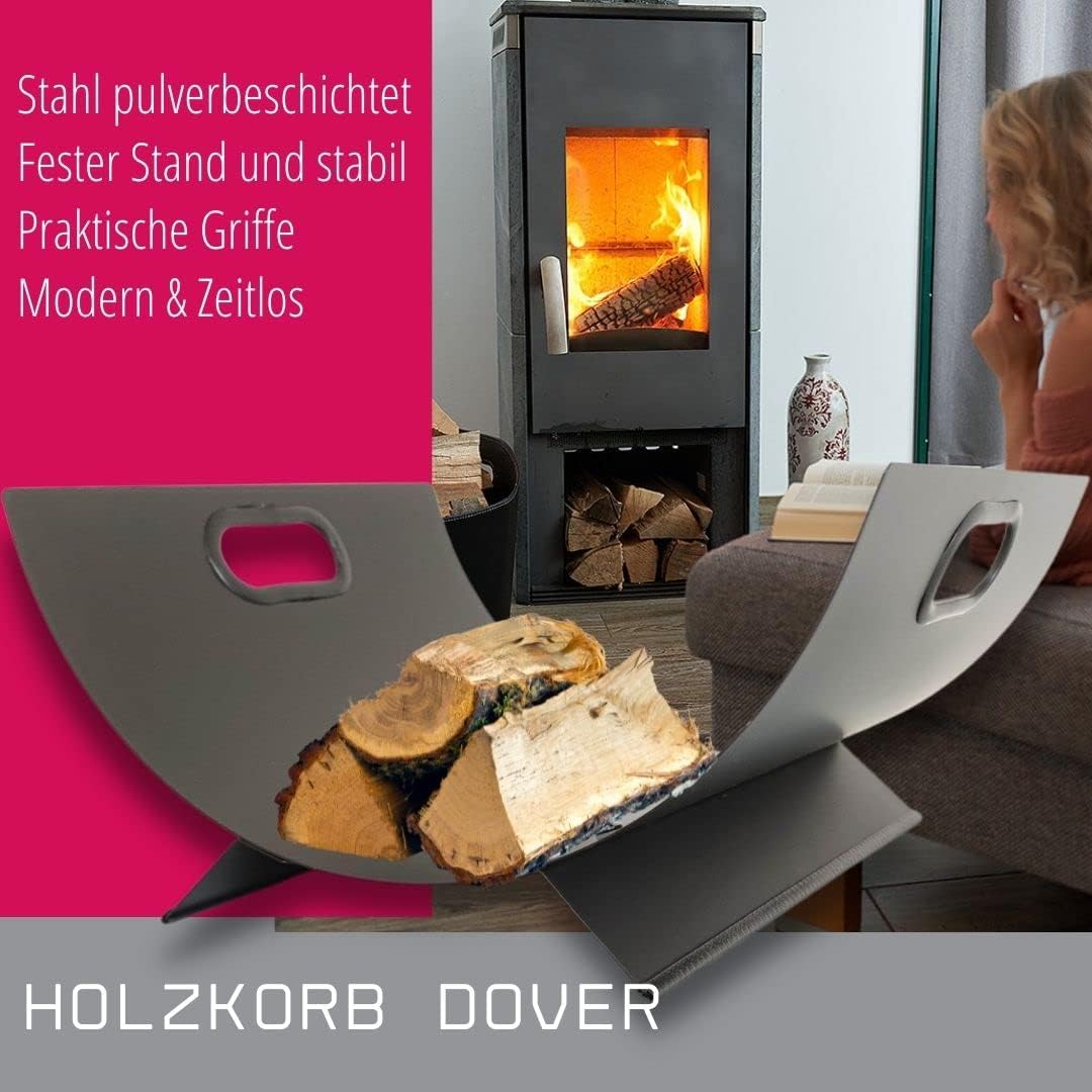 SULENO - Holzkorb DOVER 41x33 cm Aufbewahrungskorb Kaminholzkorb Brennholzkorb Feuerholzkorb, Stahl