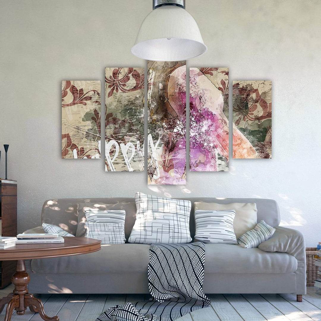 Feeby Leinwandbild 5 Teilig Abstraktion Bild Wanddeko Slogan Design Blumen bunt 200x100 cm Leinwandb