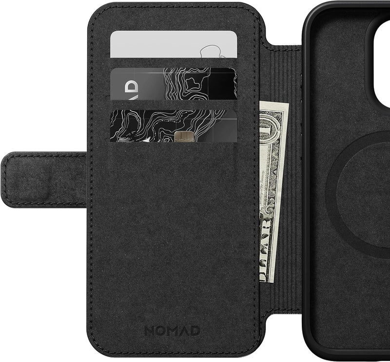 Nomad Moderne Lederhülle für iPhone 15 Pro – Mag Safe Wireless Charging Leder Wallet Case, 3 Kartenf
