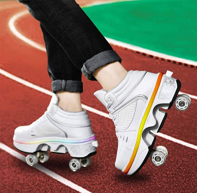 Schuhe mit Rollen LED Leuchtend Skates 4-Rad Verstellbare Rollschuhe Verstecktes Rad für Laufsportsc