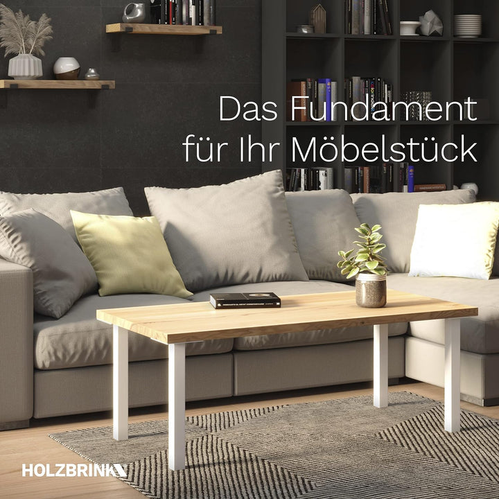 HOLZBRINK Tischbeine Eckig, Möbelfüsse aus Quadratrohr 40x40 mm, Höhe 60 cm, Weiss, 4 Stück, HLT-14A