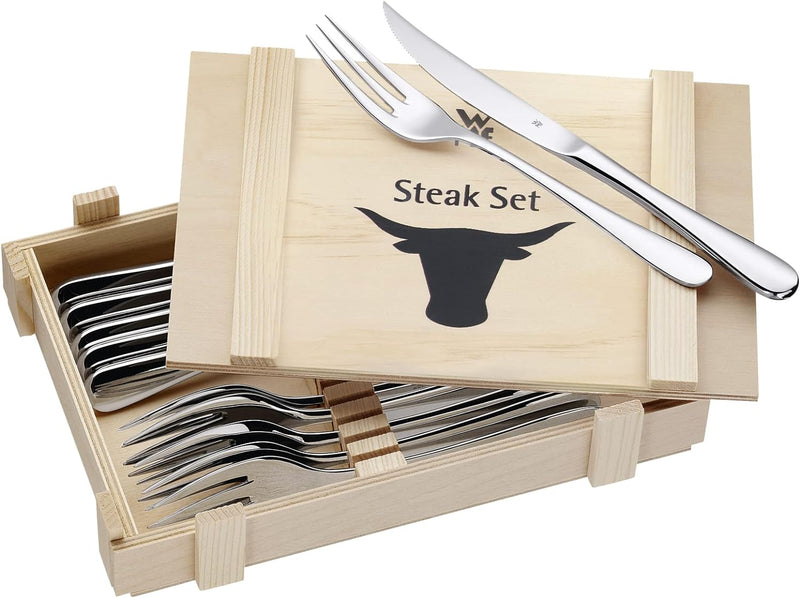 WMF Alteo Edelstahl Besteck Set 6 Personen, 30-teilig, Monobloc-Messer & Steakbesteck 12-teilig, Ste