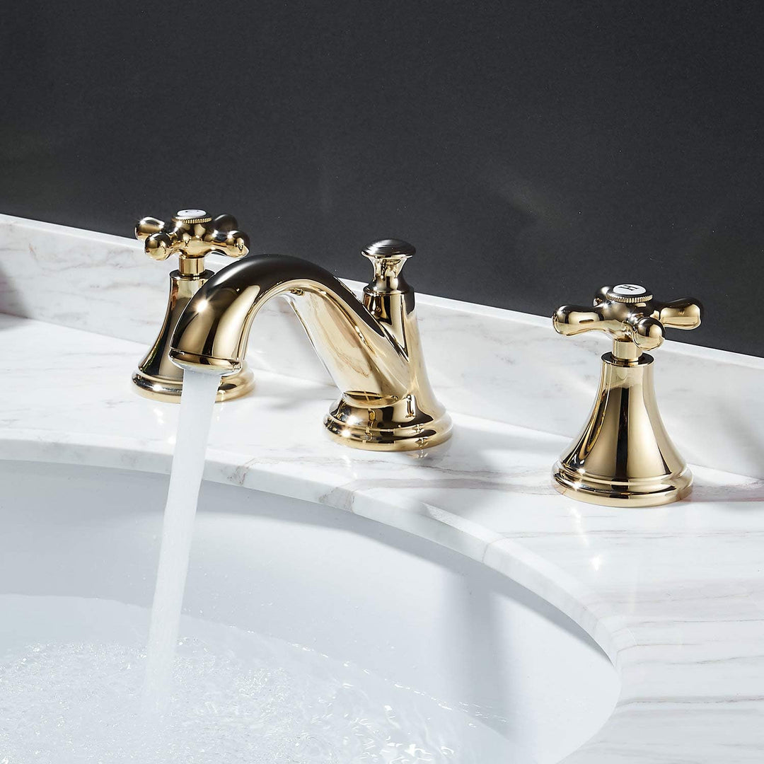 3 Loch Bad Waschbecken Armatur Gold Poliert 2 Griff Weit Verbreitet Waschtischarmatur Mischbatterie