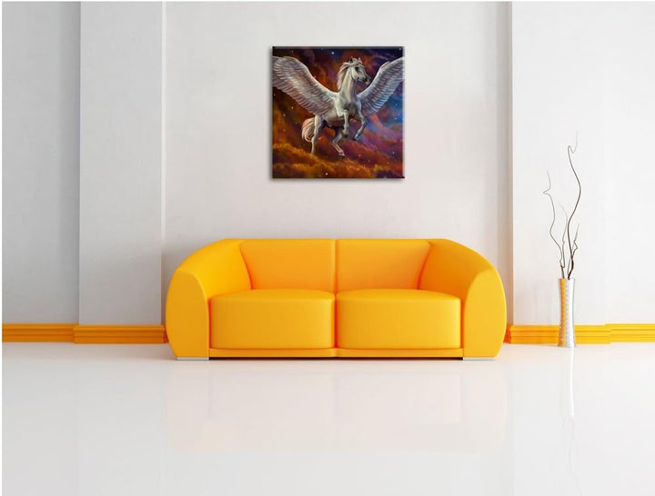 Pixxprint Weisser Pegasus mit Engelsflügel als Leinwandbild/Grösse: 70x70 cm/Wandbild/Kunstdruck/fer