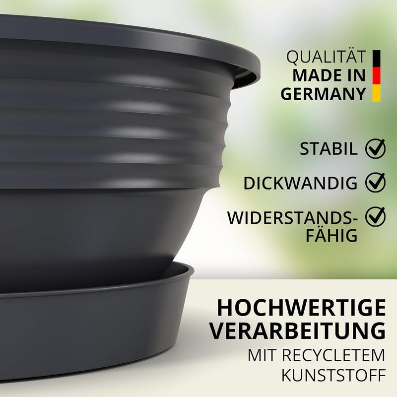 Pflanzschale mit Untersetzer im 5er Set in Anthrazit 40 cm Durchmesser grosse runde Blumenschalen au