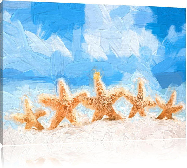 Seesterne am Strand im Gemälde Format: 120x80 auf Leinwand, XXL riesige Bilder fertig gerahmt mit Ke
