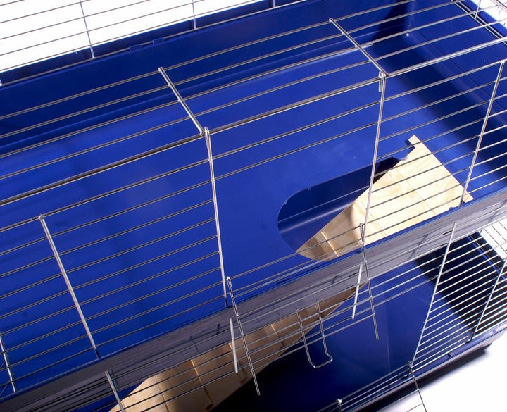 Hasenkäfig Kaninchen Meerschweinchen Nagerkäfig Kleintier 2 Ebenen 1m Doppel blau