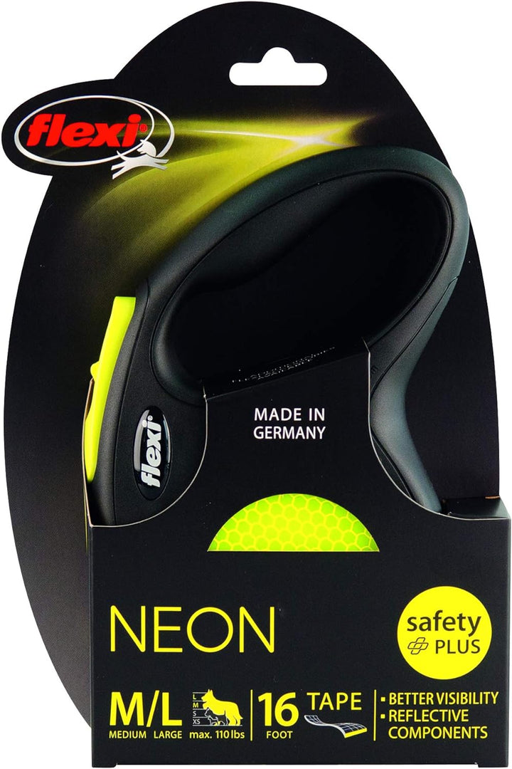 flexi cl31t5.250.s Neo einziehbare Hundeleine, gross, Schwarz/Neon Black/ Neon 1 Stück (1er Pack), B