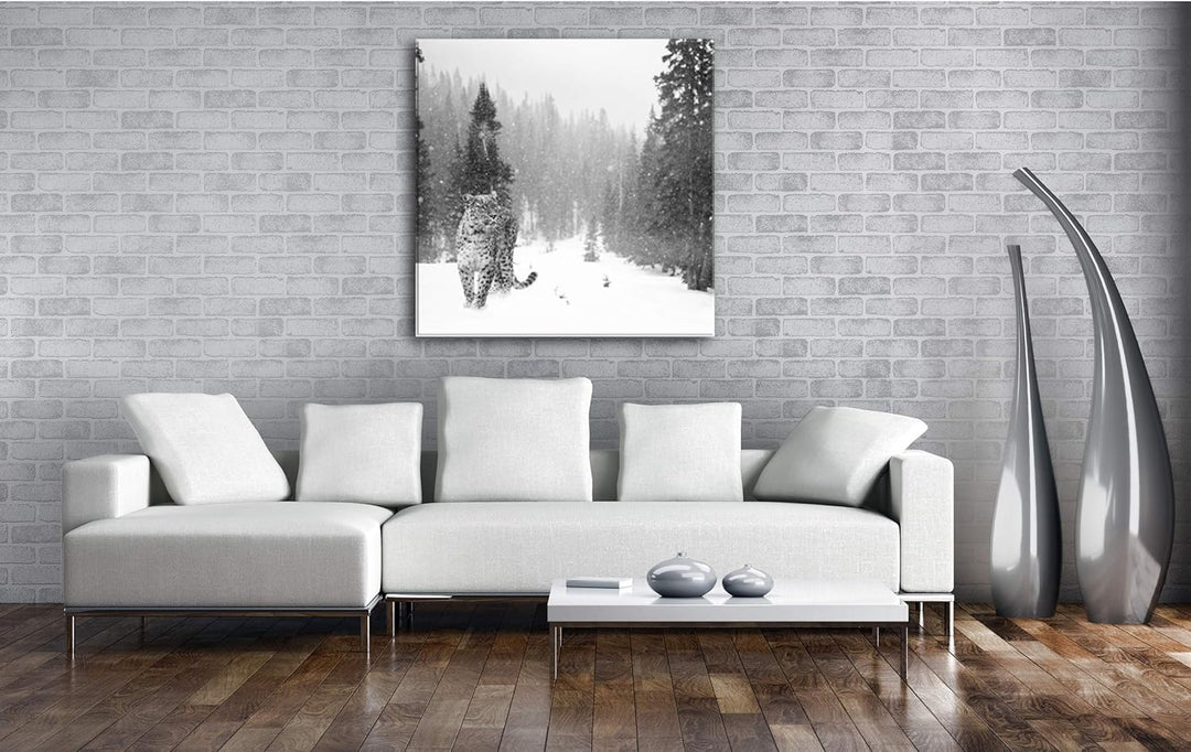 deyoli einsamer Leopard im Schnee Format: 60x60 Effekt: Schwarz&Weiss als Leinwandbild, Motiv fertig