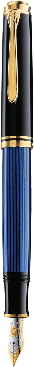 Pelikan Füllhalter Souverän 400, Schwarz-Blau, Feder M (mittel), hochwertiger Kolbenfüller im Gesche