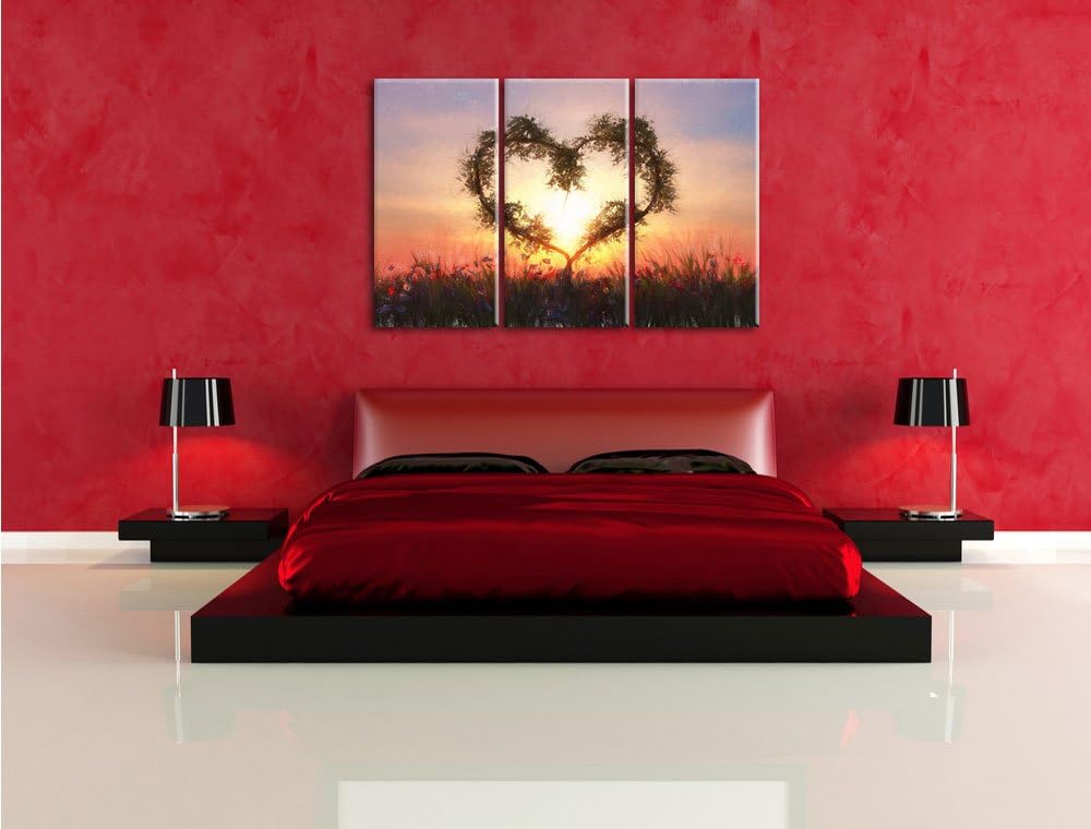 Pixxprint Herz aus Bambus als Leinwandbild/Grösse: 3 Teilig (120x80) cm/Wandbild/Kunstdruck/fertig b