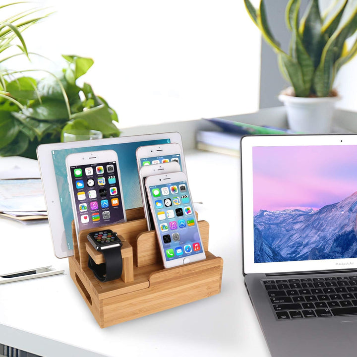 Bambus Holz Multi-Gerät Desktop Ladestation Halterung Ladegerät Halter Wiege Ständer compatible with