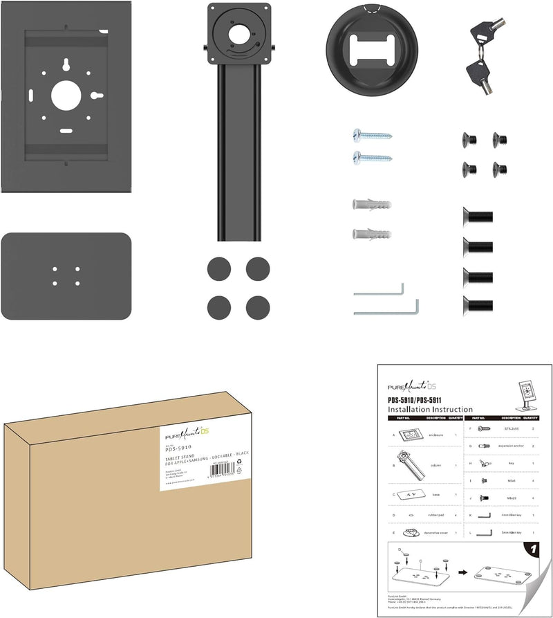 PureMounts PDS-5910 Standfuss mit abschliessbarem Stahlgehäuse für Tablets Apple iPad 9.7" / iPad 10