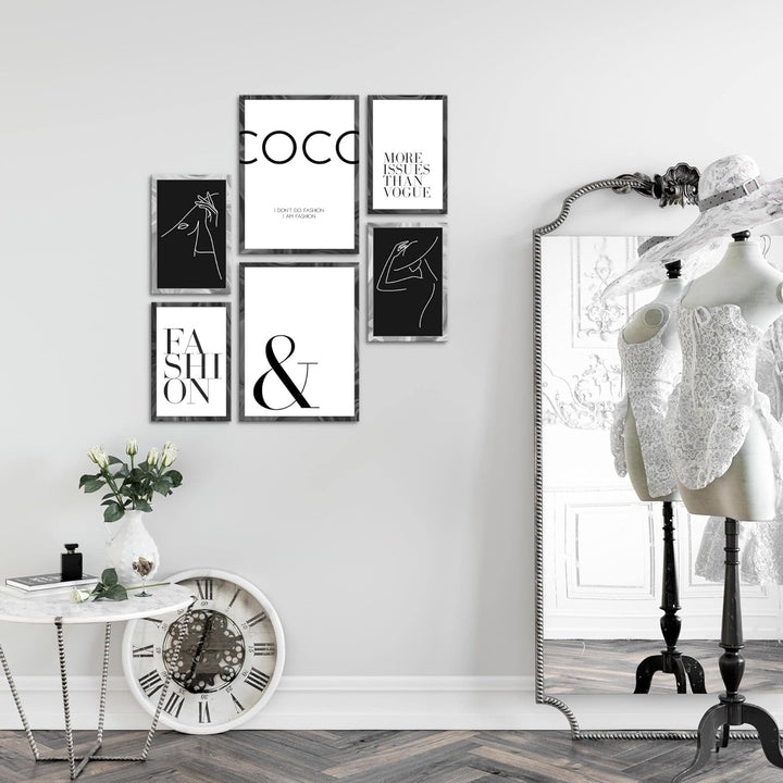 Novart Bilder Set - AUFHÄNGFERTIG - KEIN EXTRA RAHMEN BENÖTIGT - Fashion Modern Zitate - Wohnzimmer