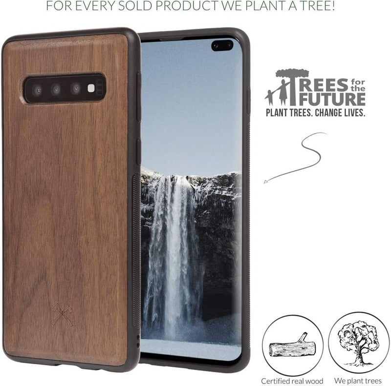 Woodcessories - Hülle Kompatibel mit Samsung Galaxy S10+ Aus Echtem Holz - EcoBump Case (Walnuss)