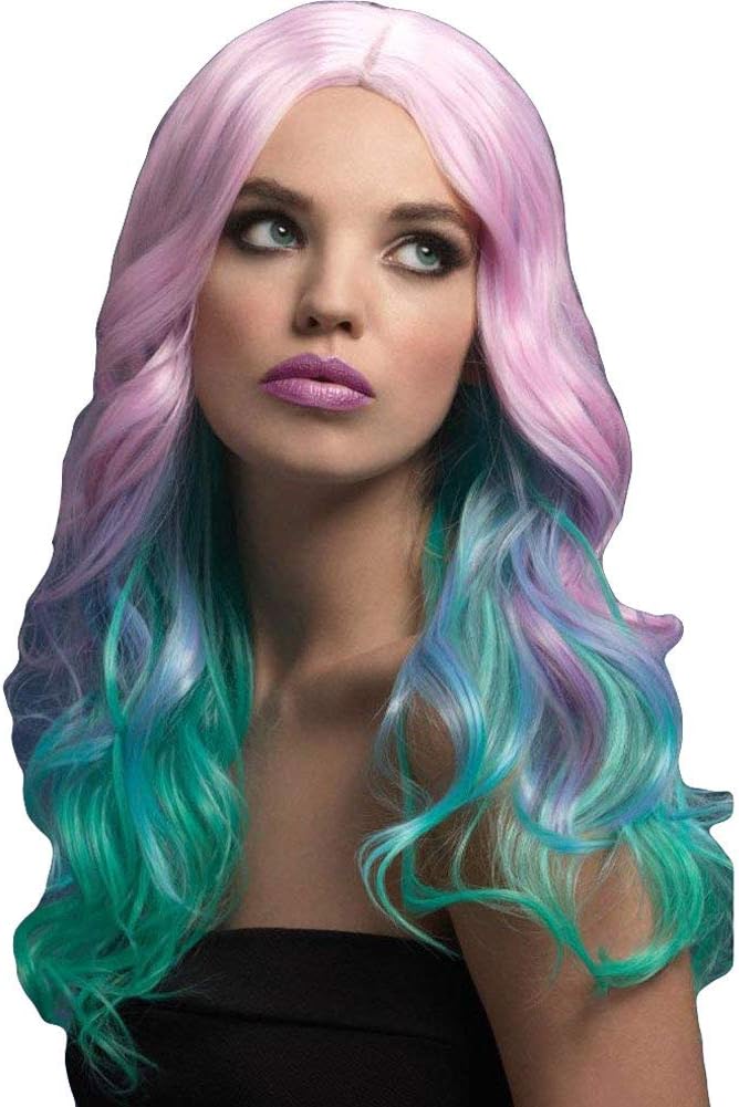 Fever Khloe Wig, Pastel Ombre, Long Wave with Centre Parting, 26inch/66cm Rainbow, Rainbow