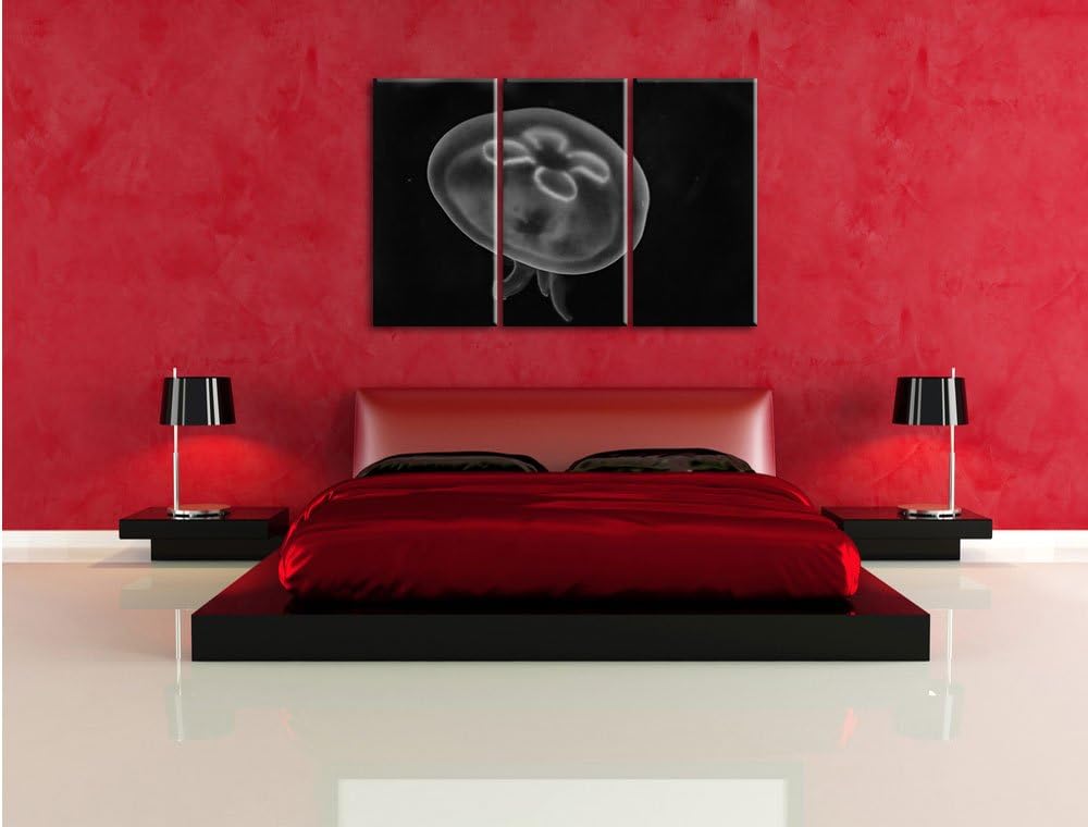 Pixxprint Monocrome, Leuchtend Blaue Qualle 3-Teiler Leinwandbild 120x80 Bild auf Leinwand