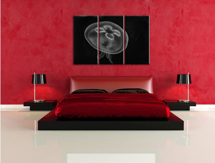 Pixxprint Monocrome, Leuchtend Blaue Qualle 3-Teiler Leinwandbild 120x80 Bild auf Leinwand
