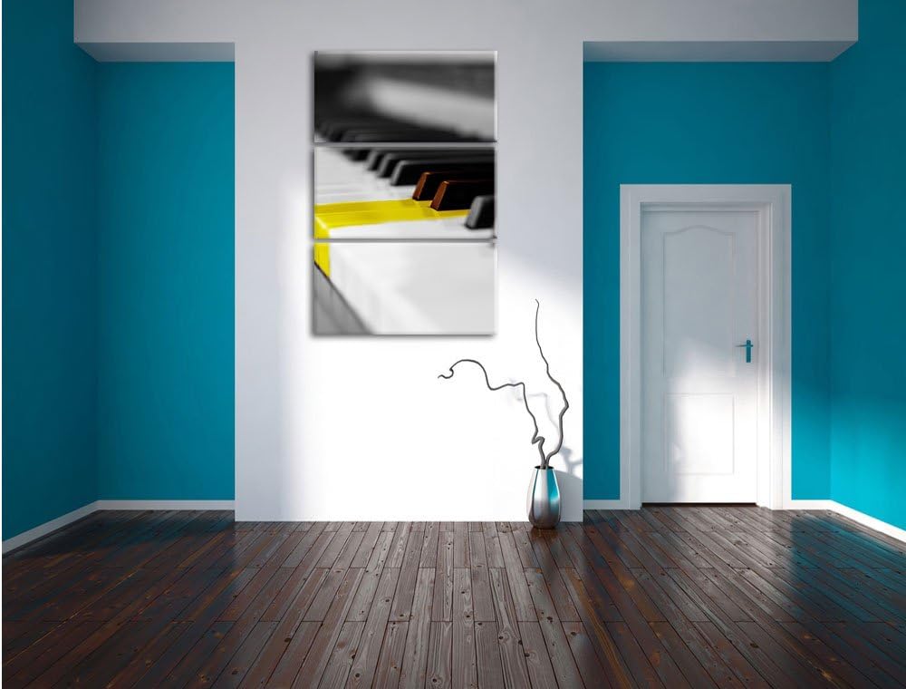 Pixxprint schönes Klavier mit gelben Tasten schwarz/weiss 3-Teiler Leinwandbild 120x80 Bild auf Lein