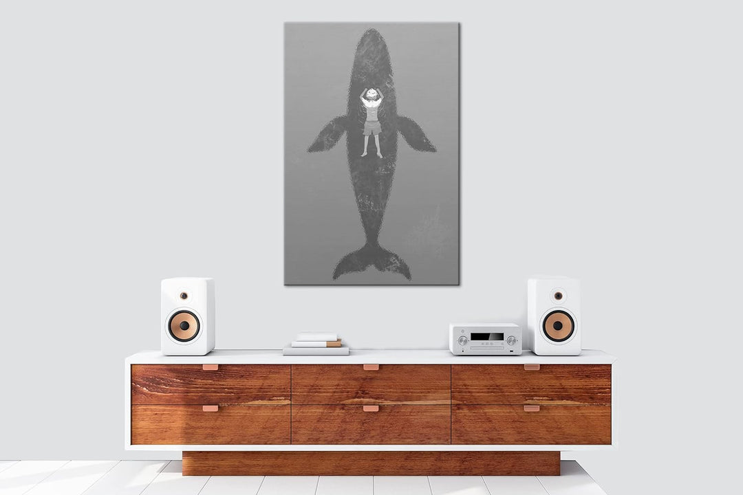 deyoli schwimmen mit einem Wal Format: 80x60 Effekt: Schwarz&Weiss als Leinwandbild, Motiv fertig ge