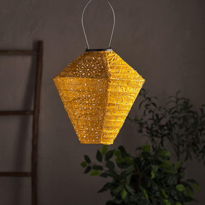 Lights4fun LED Solar Lampion Diamant Tyvek Marokkanische Laterne Aussenbereich