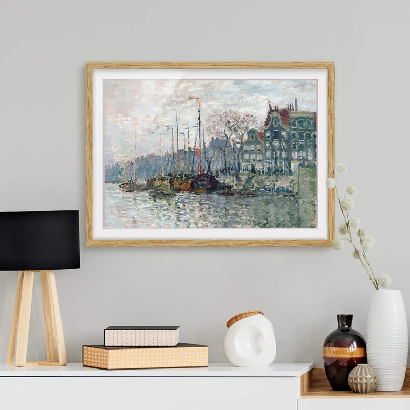 Bild mit Rahmen - Claude Monet - Kromme Waal Amsterdam - Farbe Eiche, 40 x 55cm 40cm x 55cm Eiche, 4