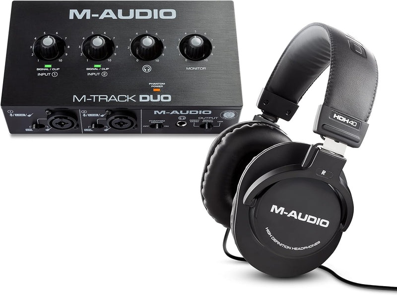 M-Audio M-Track Duo & HDH40 – USB Audio Interface für Aufnahmen und Over-Ear Studiokopfhörer