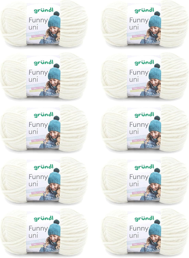 Gründl Funny uni Strick- & Häkelgarn (samtartiges Chenille-Garn aus 100 % Polyester, 10 x 100 g / 12